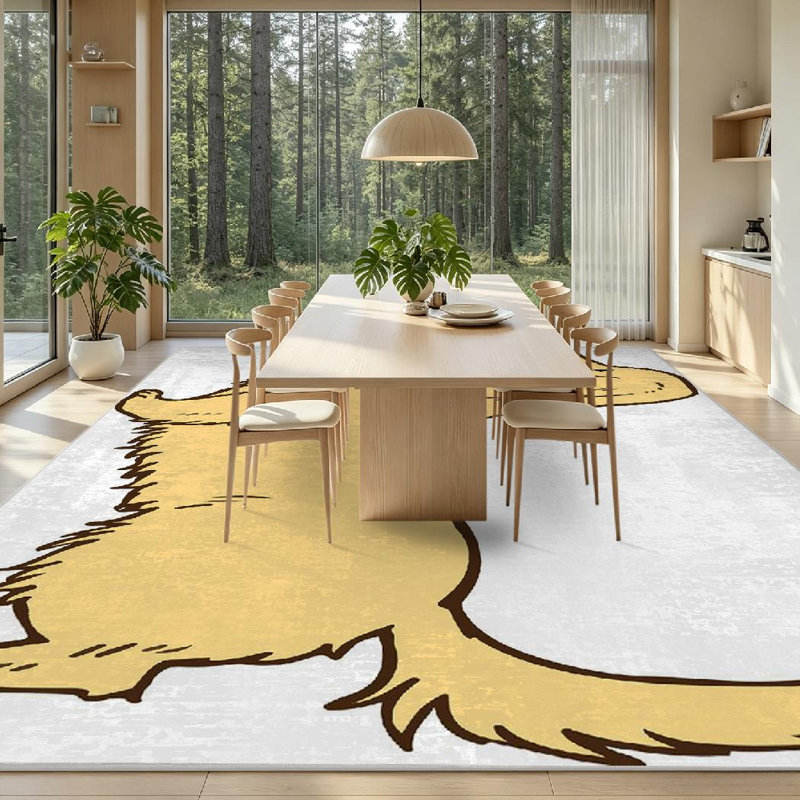 Tapis crème teckel lavable à la machine, Rectangle 79" x 118"