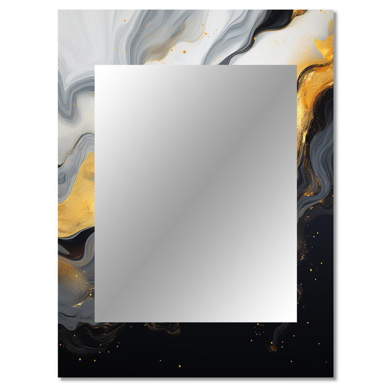 Gold and black Marble Essence V - Marble Mirror, Modern Decorative Wall Mirror, Printed Metal Art, 40" x 30"