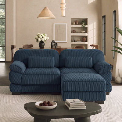 76.4" 2-Seater Cloud Sofa with Ottoman, Deep Seat Modular Loveseat with Plush Corduroy Upholstery, Detachable Padded Arms & Lumbar Pillows for Living Room, Bedroom & Apartment