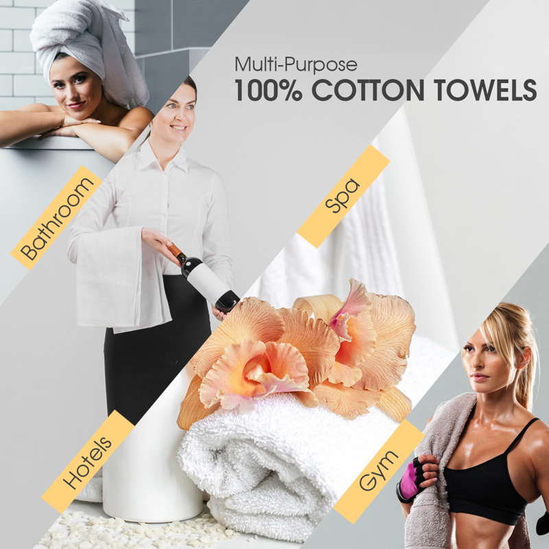 100% Cotton 600 GSM Bath Towels, White/Purple