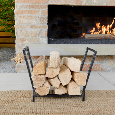 Support à bois résistant au feu de 25,6 pouces, organisateur de rangement extérieur robuste pour le bois de chauffage avec crochets d'allumage