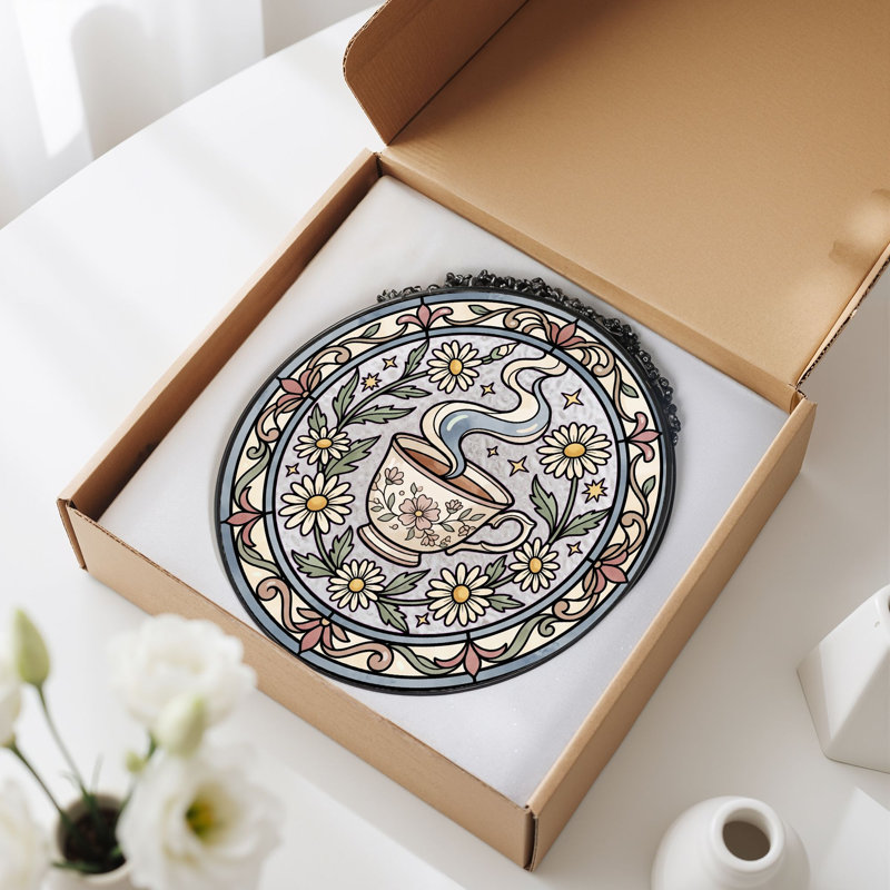 Panneau de vitrail floral en verre coloré 7,8H, H 7,8 po