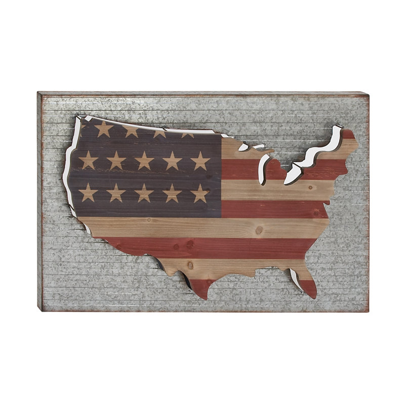 Rustic Multicolor Wood and Metal USA Map Wall Decor