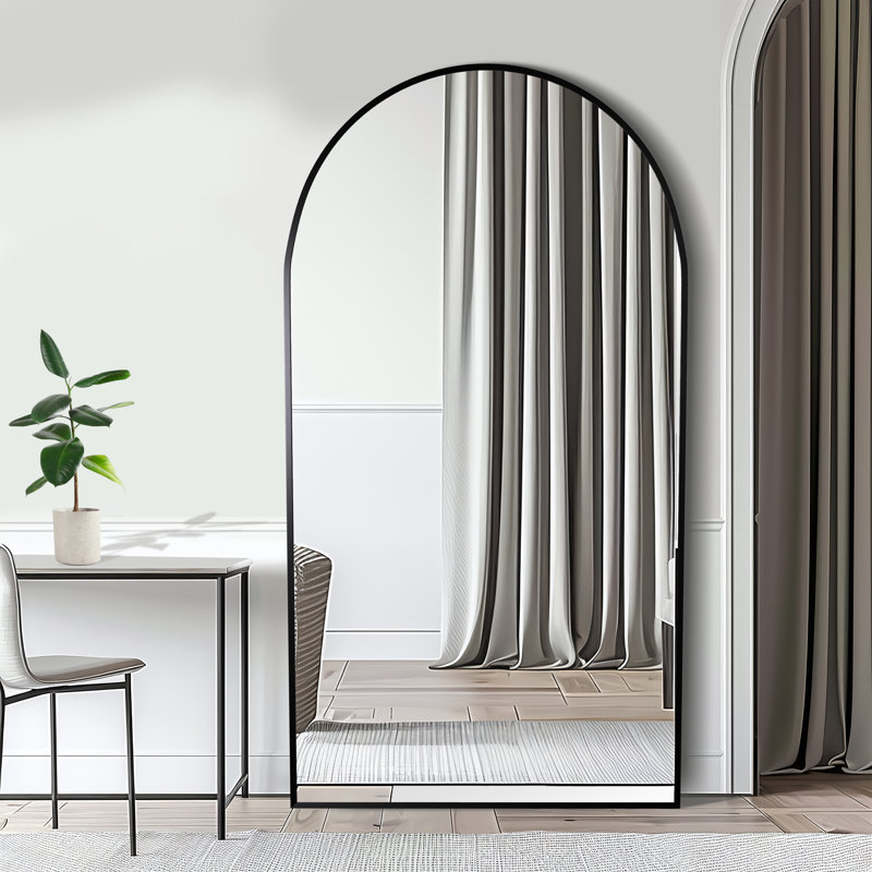 Grand miroir de plancher arqué pleine longueur, Noir, 71 po x 38 po
