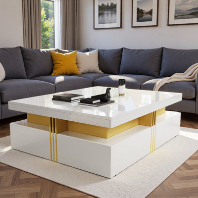Table basse moderne carrée avec 4 tiroirs