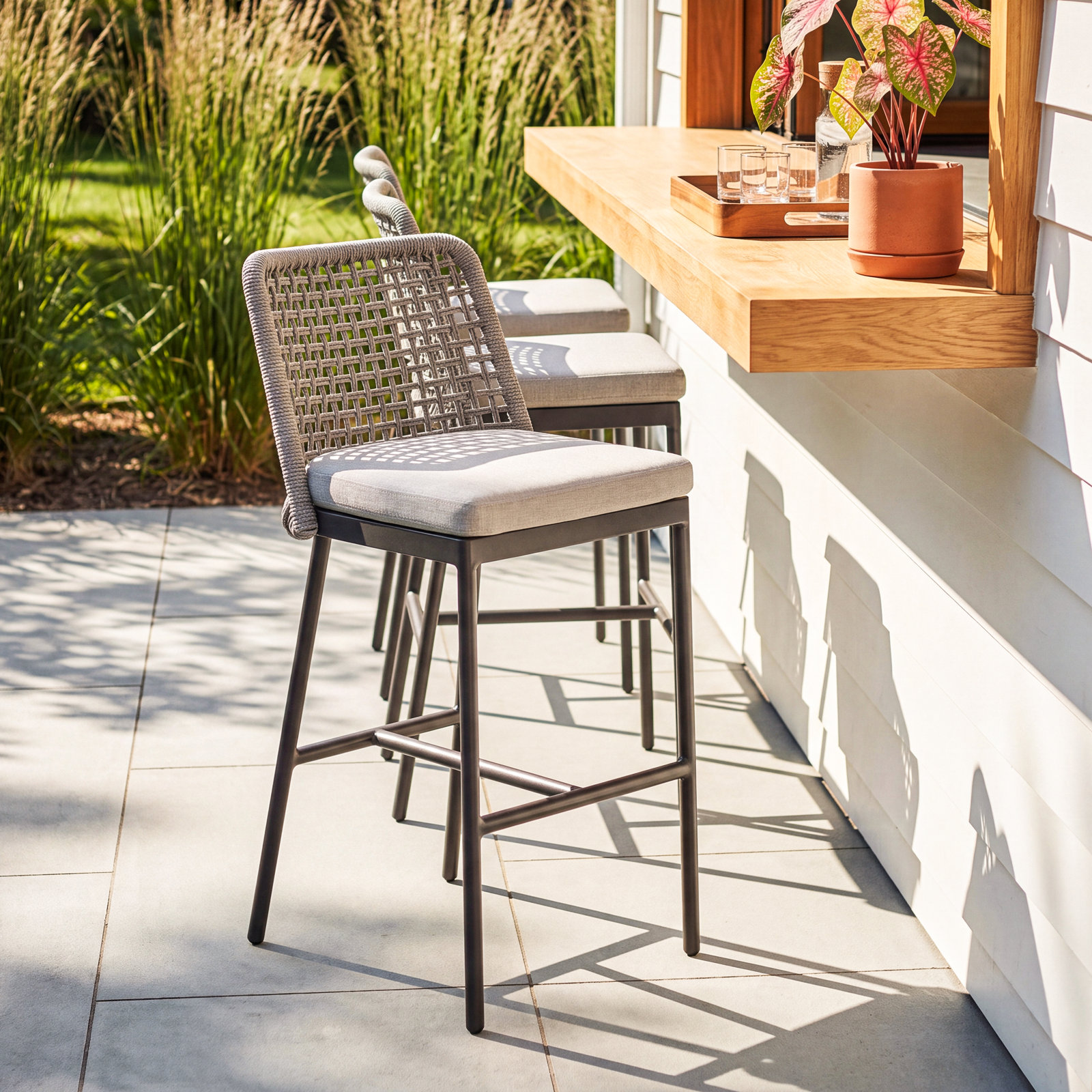 Deana Patio Bar Stool, Light Gray/Dark Gray