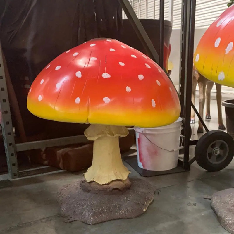 Small Mushroom Over Sized Statue, White/Gray/Red/Yellow/Tan