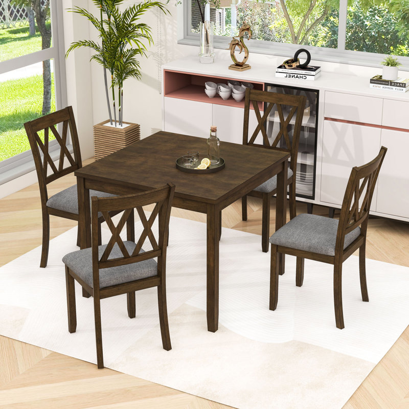 Ensemble de table de salle à manger à économie d'espace 5 pièces avec 4 chaises rembourrées Rustic