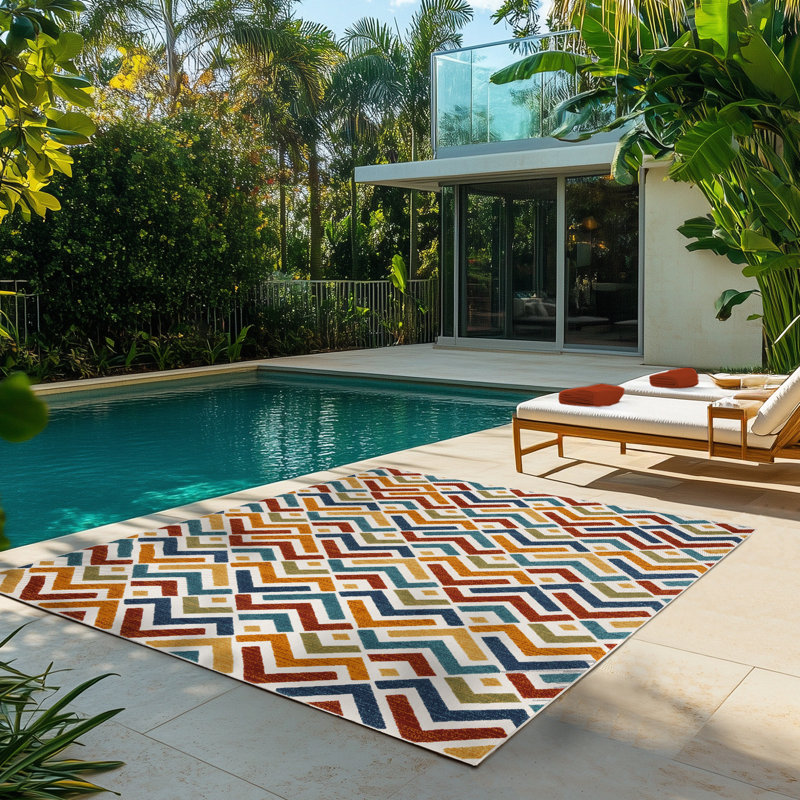 Gisely Tivra Multicolored Modern Geometric Polypropylene Flatweave Indoor/ Outdoor All Weather Area Rug, Rectangle 5'3" x 7'