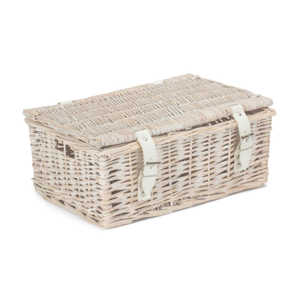 35Cm Empty Wicker Whitewash Picnic Basket Unlined