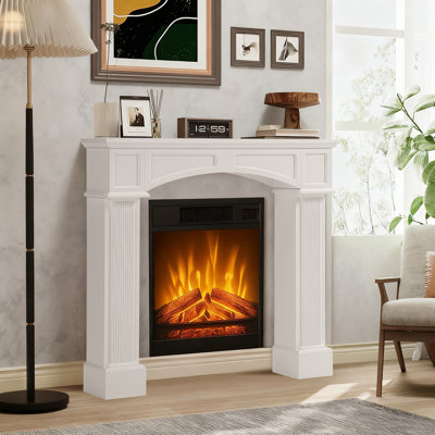  43.28" Fireplace Mantel, Freestanding Fireplace Surround With Leg For Electric Fireplaces, Mdf Mantel Surround With Shelf For Living Room With Decorative Pattern, Anti-Tipping & Waterproof