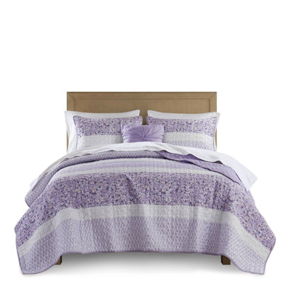 Courtepointe très grande / très grande taille en microfibre imprimée, trois motifs floraux, coussin en tissu froncé, tissu lavé à la machine, technique,