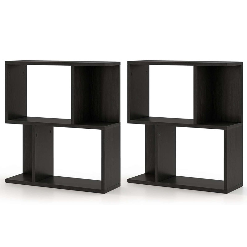 2 Pcs 3-tier Bookshelf Geometric Bookcase Side Table With Open Storage Display Shelf, Black