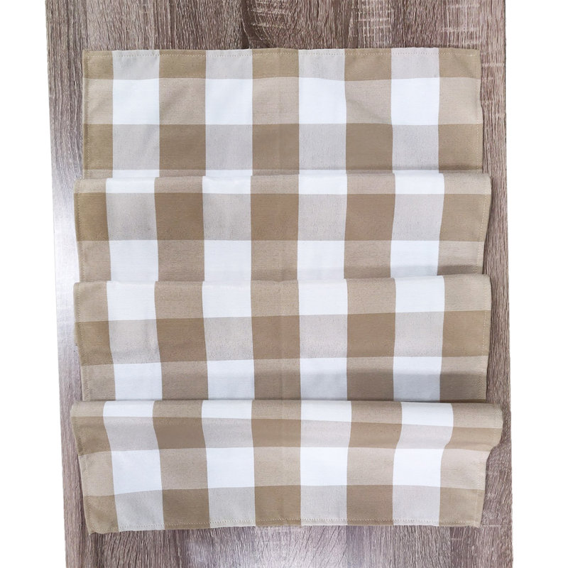 Beige-White Handmade Buffalo Check 16"X36" Table Runner, Beige, 108" x 16"