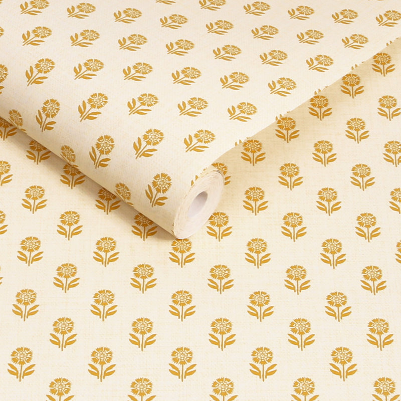 Joules Woodblock Floral Cream/Yellow Wallpaper