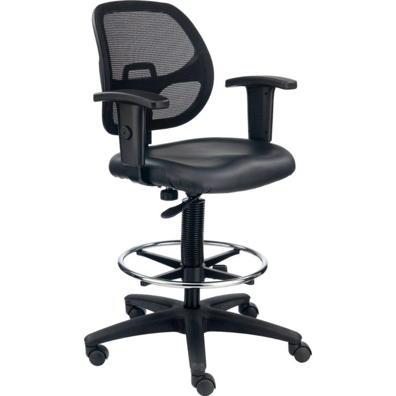 Adjustable Black Vinyl and Mesh Drafting Stool with Steel Frame