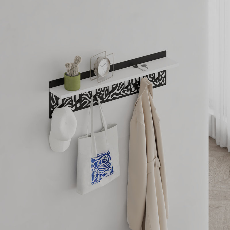 Amieva Wall Organizer with Key Hooks, Black/White