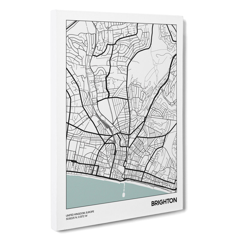Map Brighton UK - Wrapped Canvas Print, 60cm H x 40cm W x 3cm D