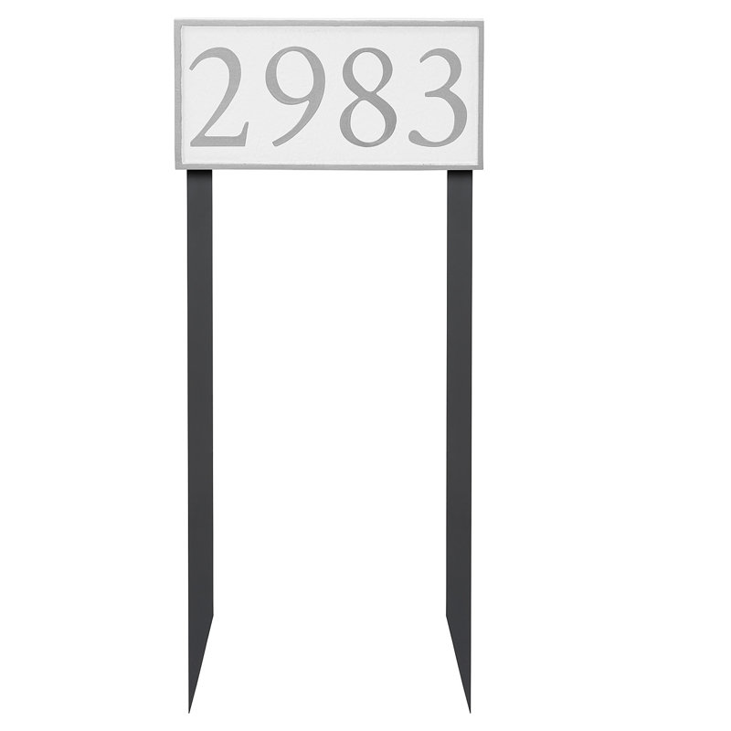 Plaque d'adresse pour pelouse sur 1 ligne, Argent, Blanc