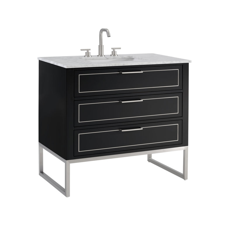 Markham 36'' W Single Vanity, Midnight Black, Carrara Marble, Brushed Nickel