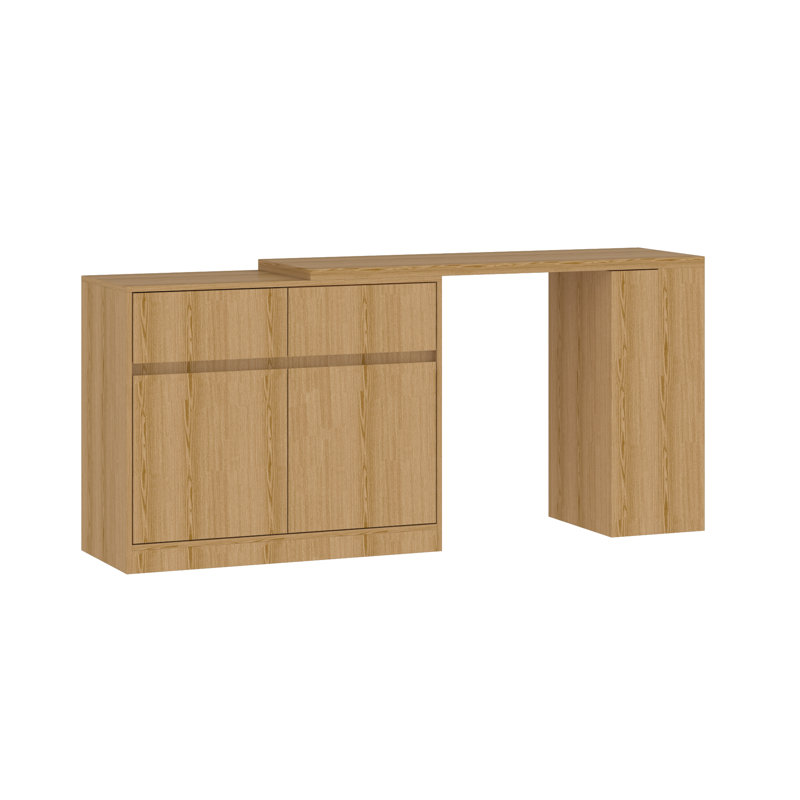 Multi-Function L-Shaped Rotating Desk With Adjustable Storage, Wooden Finish, And Integrated Wheels - Space-Saving Workstation