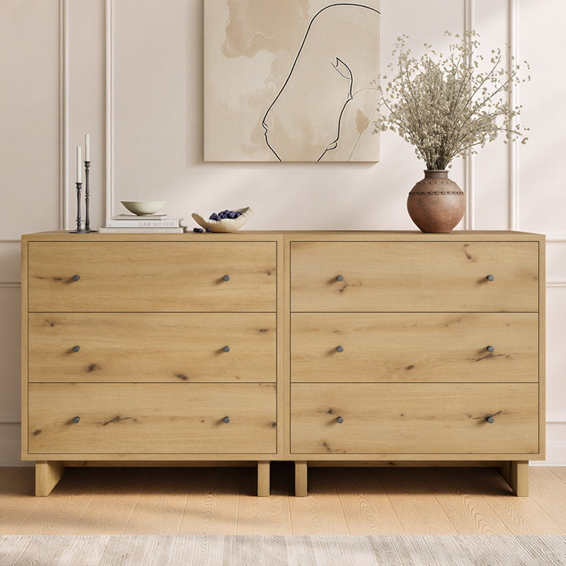 Ensemble de 2 meubles de rangement à 3 tiroirs de 79,5 cm de large, fini imitation bois, chêne naturel, Chêne naturel