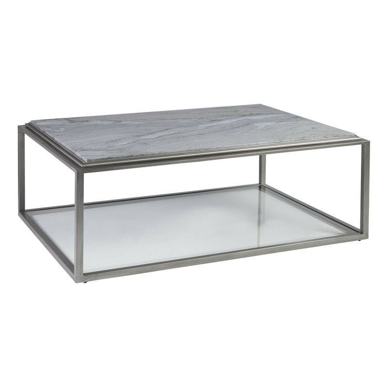 Treville 48" Antiqued Silver Leaf Rectangular Cocktail Table with Blue Forest Marble Top