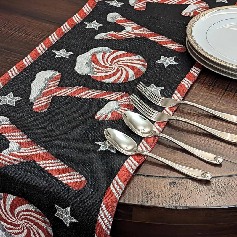 Schuster Peppermint Joy Candy Cane Christmas Table Runner, 13" W x 54" L