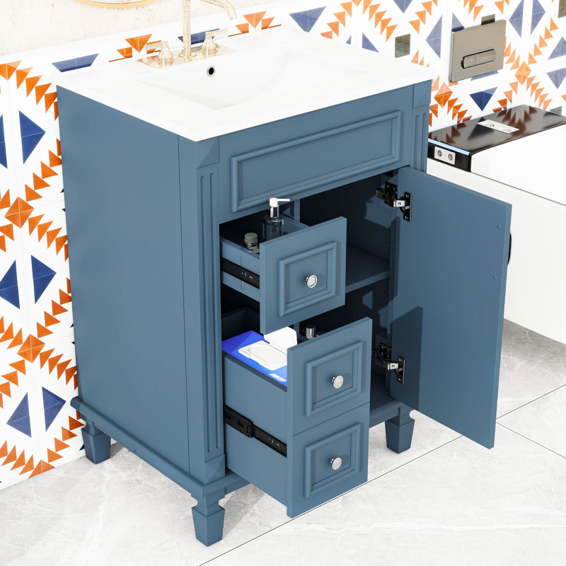 Meuble-lavabo avec lavabo, tiroirs et tablette réglable