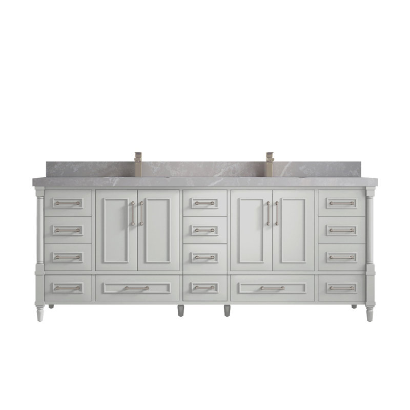 Meuble-lavabo double 84 po avec comptoir en quartz Aberdeen