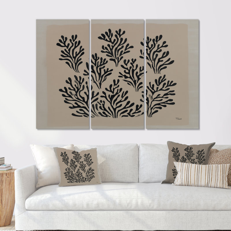 «Black and Brown Natures Coastal Essence», ensemble de reproductions d'art mural grand corail, 28" H x 36" W, Toile tendue
