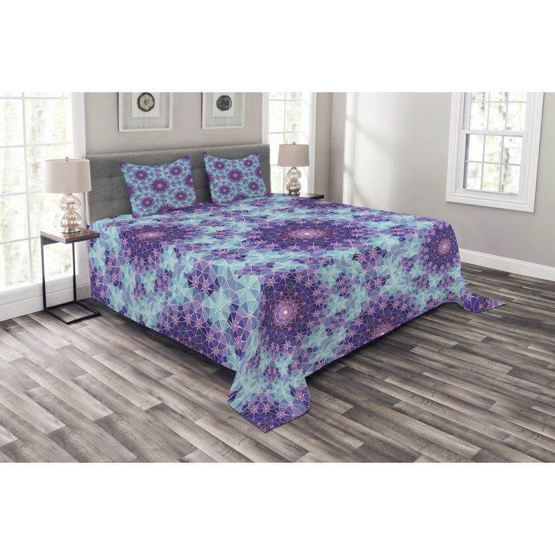Adriona Blue/Purple Microfibre Bedspread Set, 220 x 264 cm