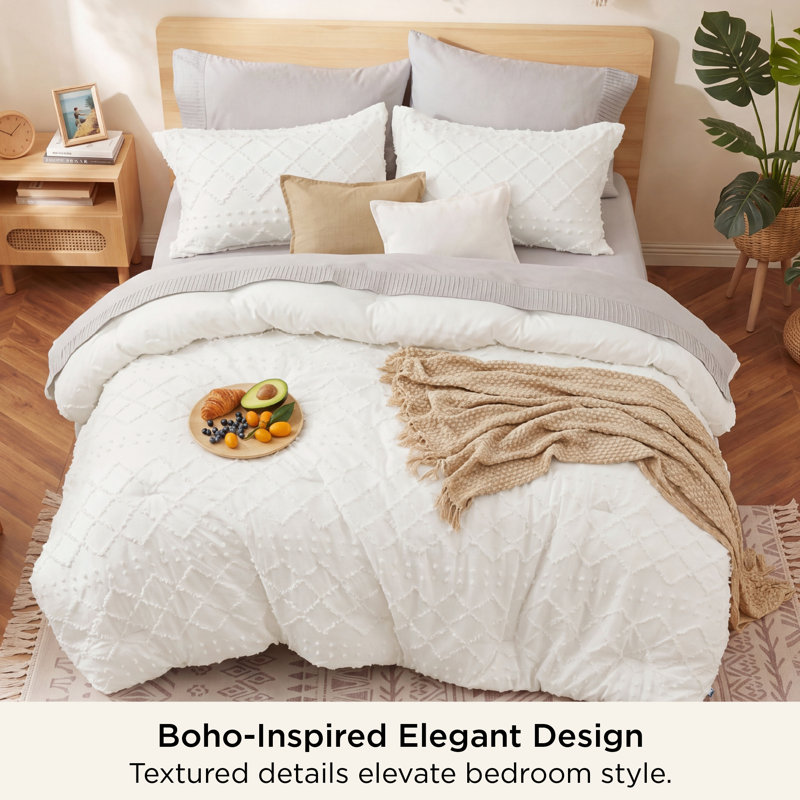 Best Seller Bedsure Embroidered Tufted All-Season Comforter Set, Ivory, Queen Comforter + 2 Standard Shams