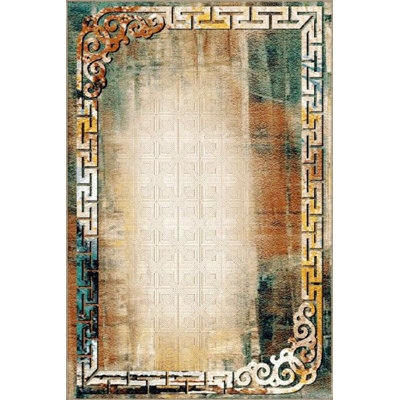 Tapis lavable encadré crème à motif tissé traditionnel Siesta