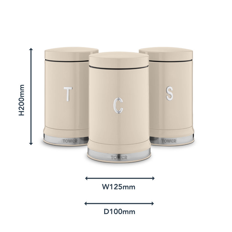 Tower T826171CHA Belle Set of 3 Canisters, Tea/Coffee/Sugar Storage, Chantilly Cream