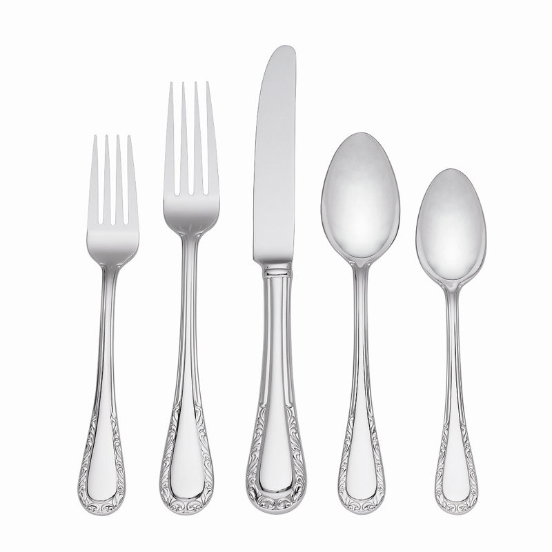 Lenox Venetian Lace 5 Piece 18/10 Stainless Steel Flatware Set, Service for 1