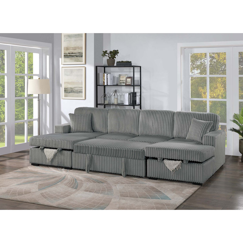 Canapé modulaire 3 pièces convertible, Velours côtelé fumé