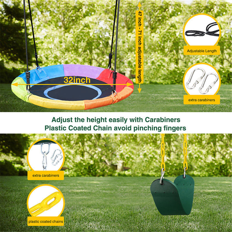 440lbs 2 Seat Swing Set with Belt and Saucer Swing