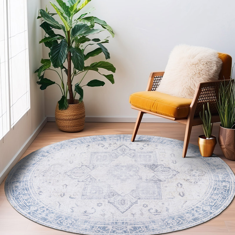 Tapis bleu / ivoire Somona, Rond 7 pi 10 po
