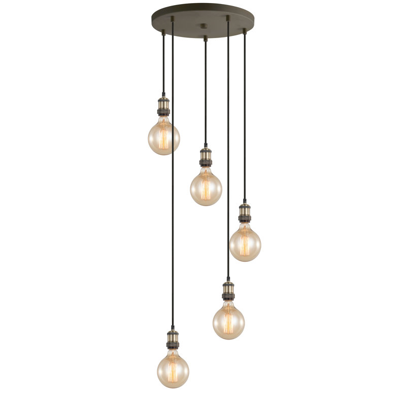 Luminaire suspendu pour grappe 5 lumières Pinnix, Nickel antique / Nickel
