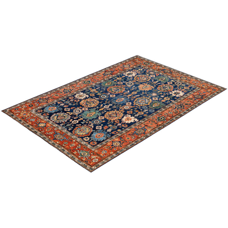 Tapis unique noué à la main bleu 6 pi 3 po x 9 pi 2 po Dobbins