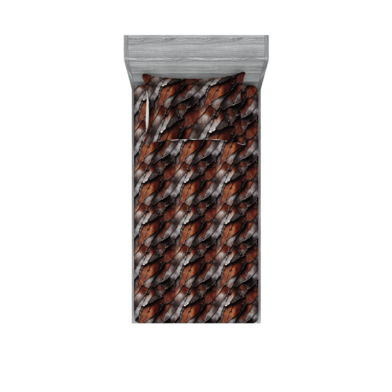 Ambesonne Fitted Sheet & Shams, Twin Sheet Set with 1 Pillowcase, Chestnut/Brown/Taupe/Gray Abstract