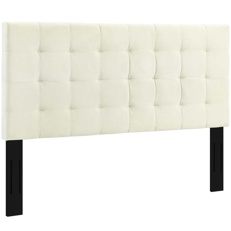 Paisley Tufted Upholstered Performance Velvet Headboard, Full/Queen, Ivory