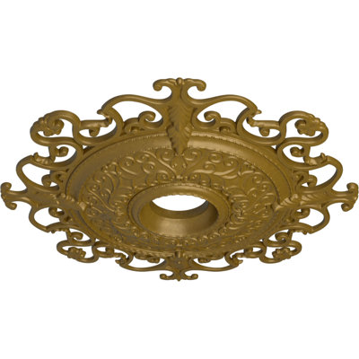 Endurathane Orleans Ceiling Medallion, 38 3/8"OD x 6 5/8"ID x 2 7/8"P (Fits Canopies up to 8 1/4"), Hand-Painted Gold Finish