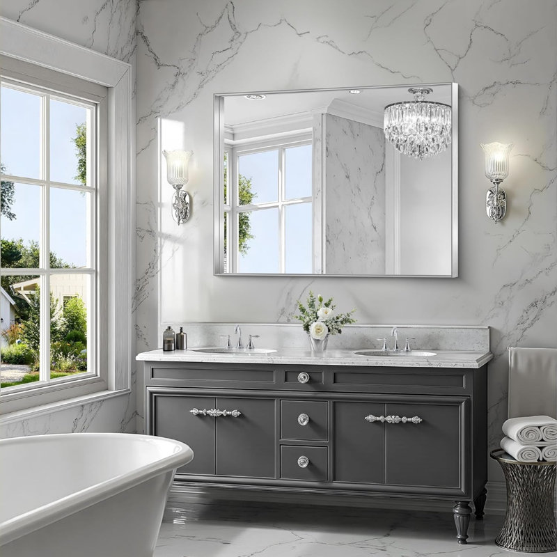 Miroir de salle de bain Silver, Argent argent, 48 po x 24 po, Coin arrondi