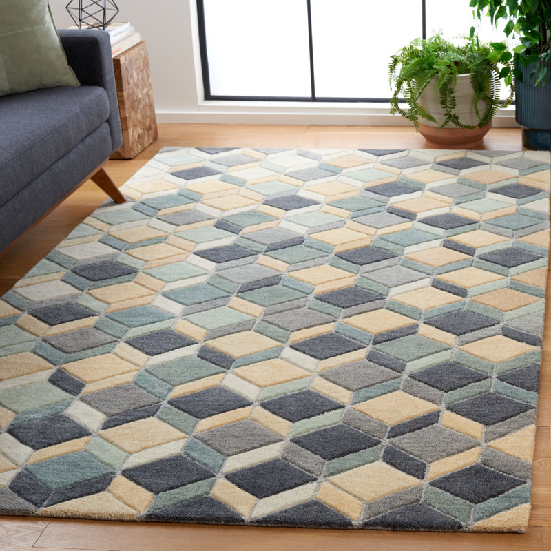 Geometric Beige and Gray Hand-Tufted Wool Area Rug
