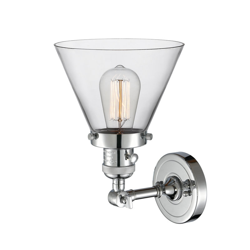 Applique murale 1 lumière Cone, Ampoule à DEL rétro de 3,5 W, Chrome poli, Clair