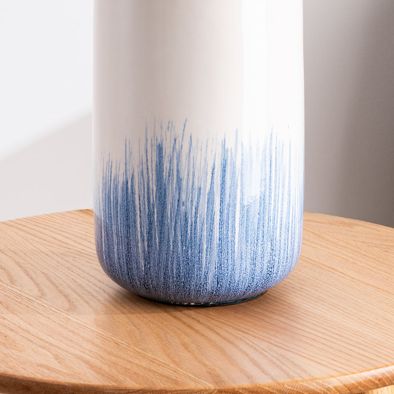 26.2" Coastal-Inspired Ceramic Table Lamp with Hand-Painted Stripes & Linen Shade