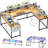 78.8" U Shaped Computer Desk With Power Outlets, USB Ports, LED Strip And Monitor Stand, Reversible L Shaped Desk With Storage Shelves-996116839
