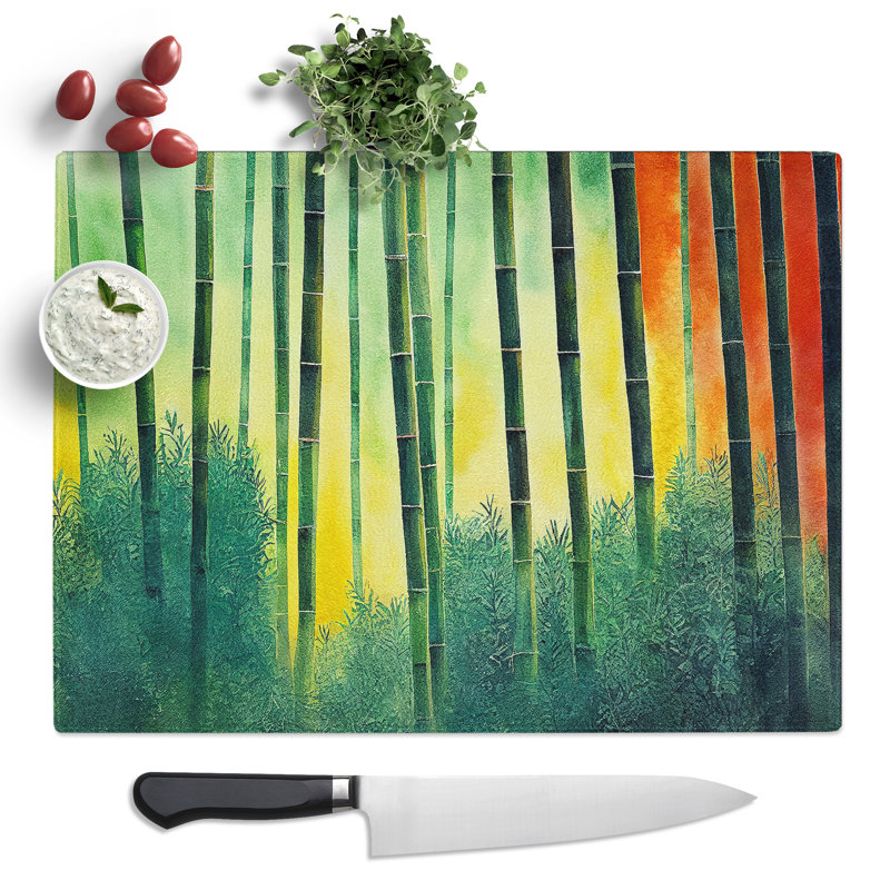 Bamboo Forest Watercolour Vol.4  Glass Chopping Board